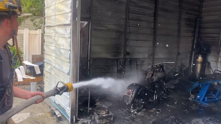 Motorcycle sparks garage fire in Sanford on March 13, 2024