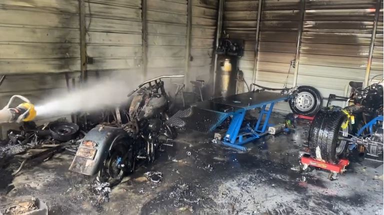 Motorcycle sparks garage fire in Sanford on March 13, 2024