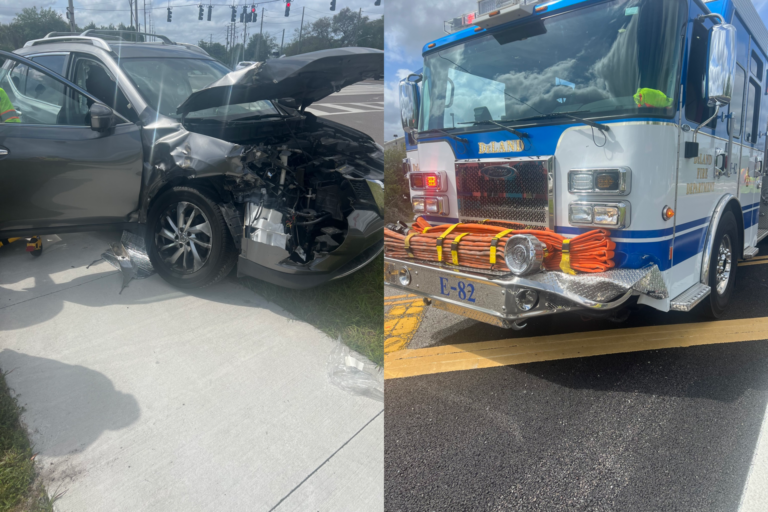DeLand fire truck involved in crash merged photo of both vehicles (photo by DeLand Fire Department)