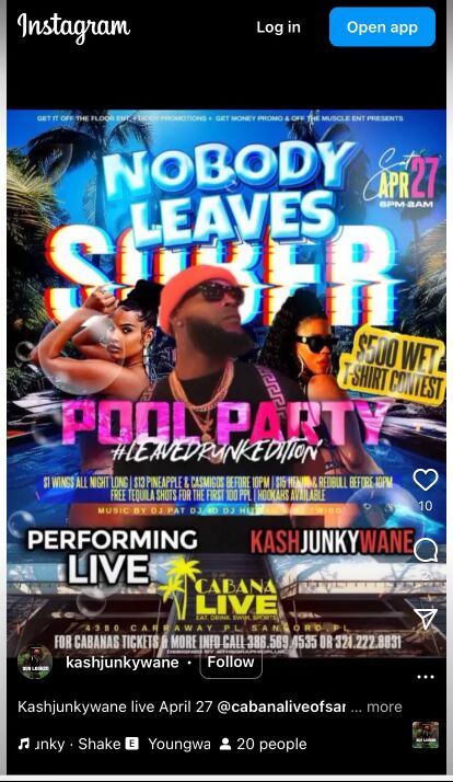Poster for Never Leave Sober event (Cabana Live shooting)