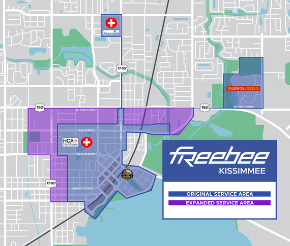 A map showing the recently-expanded Freebee transportation service in Kissimmee. (Photo: City of Kissimmee)