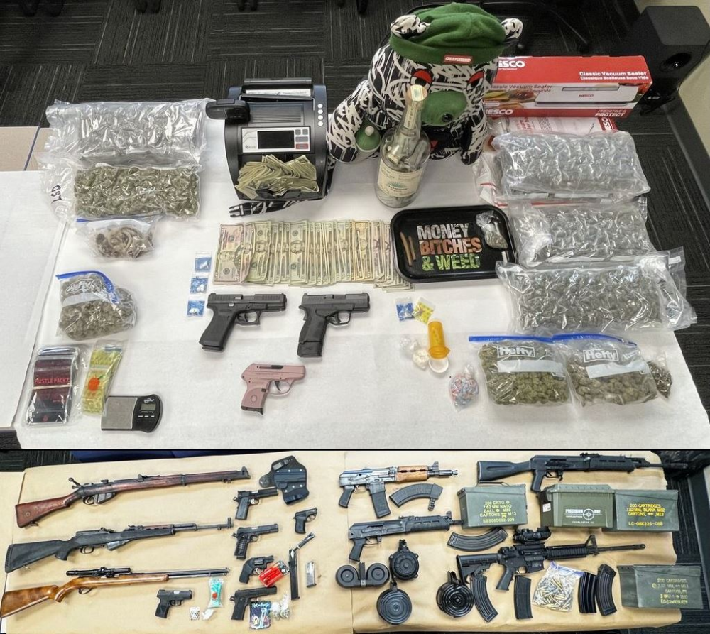 Photos of the firearms, cash, and drugs that were seized from two Orlando homes during a multi-month investigation. (Photos: Orlando Police Department)