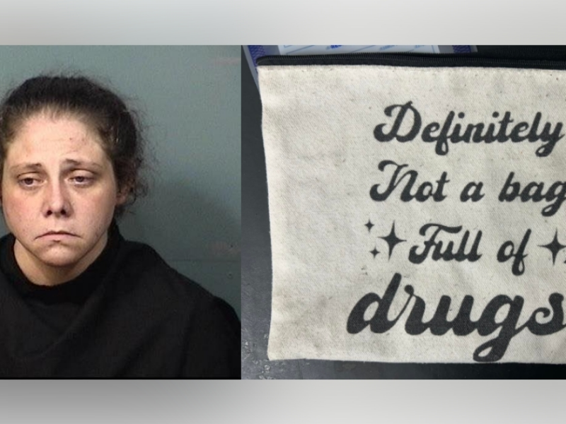 Teryn Elizabeth Acri was arrested on January 18, 2025, after a trafficking amount of methamphetamine was allegedly found in a bag that said, "Definitely not a bag full of drugs." (Photos: Brevard County Sheriff's Office)