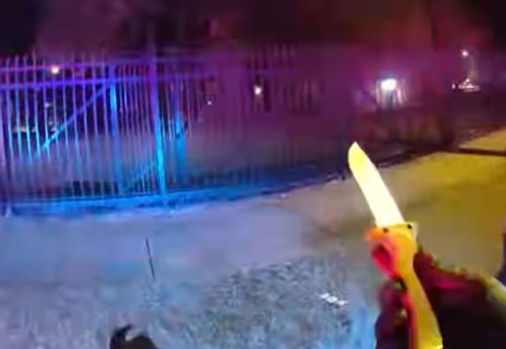 A man, identified by Orlando police as Rodney Marcelle Clemons, was arrested after allegedly threatening to harm a 7 Eleven employee with a knife on January 25, 2025 an officer holding the knife