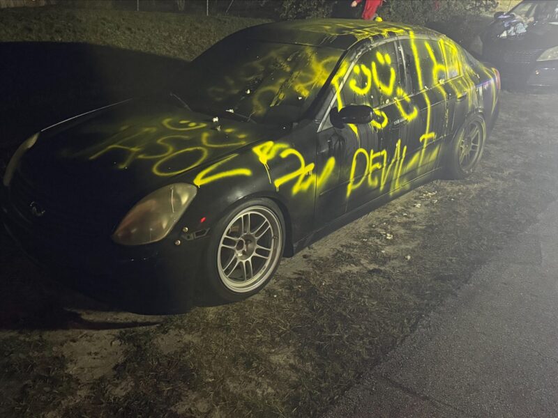 An 18-year-old Deltona woman was arrested after she allegedly spray-painted and egged a car that she thought belonged to her ex-boyfriend. (Photo: Volusia County Sheriff's Office)