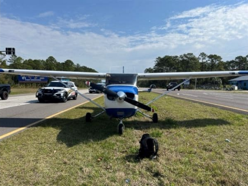 A small plane made an emergency landing on a Volusia County roadway on March 8, 2025. (Photo: Volusia County Sheriff's Office)