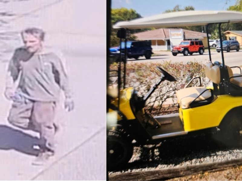 DeLand police are searching for a man who allegedly stole a yellow golf cart from a local business on Monday afternoon. (Photos: DeLand Police Department)
