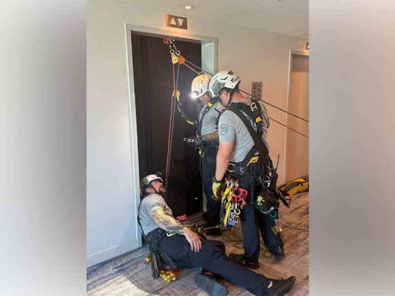 Orange County firefighters rescued two people who were trapped inside an elevator on April 12, 2025. (Photo: Orange County Fire Rescue)