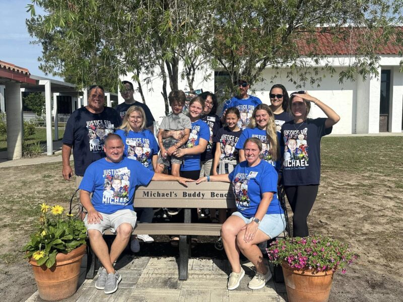 A dedication ceremony for "Michael's Buddy Bench" was held at McInnis Elementary School on May 28, 2025, in honor of an 8-year-old boy who was fatally attacked by dogs in January. (Photo: McInnis Elementary School)
