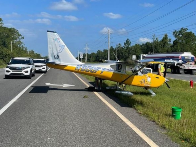 A small plane made an emergency landing in Volusia County on July 19, 2025. (Photo: Volusia County Sheriff's Office)