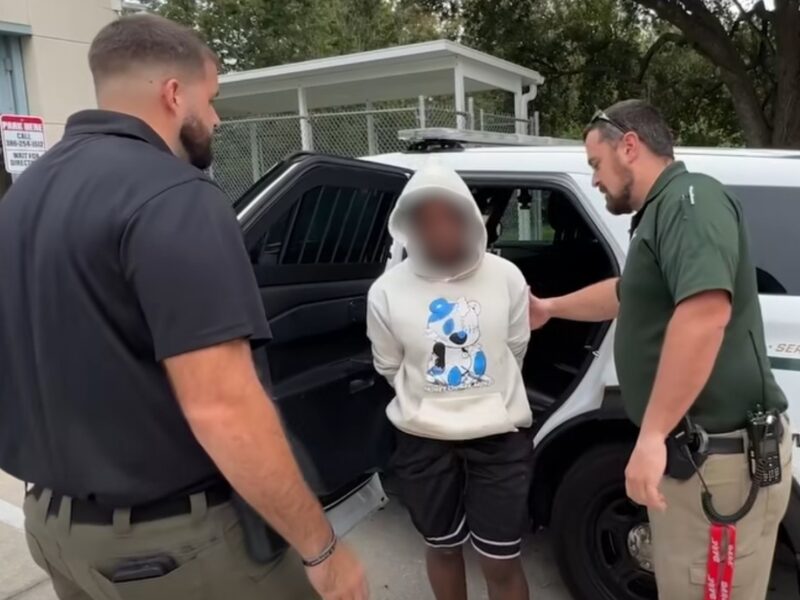 VCSO deputies arresting an 11-year-old female student on October 27, 2025, after she allegedly made a "kill list." (Photo: Volusia County Sheriff's Office)