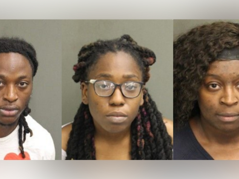 Booking photos for Christopher Stephan Lewis, Maud Chelle Jean Baptiste, and Natalya Joi Hayles. (Photos: Winter Springs Police Department)