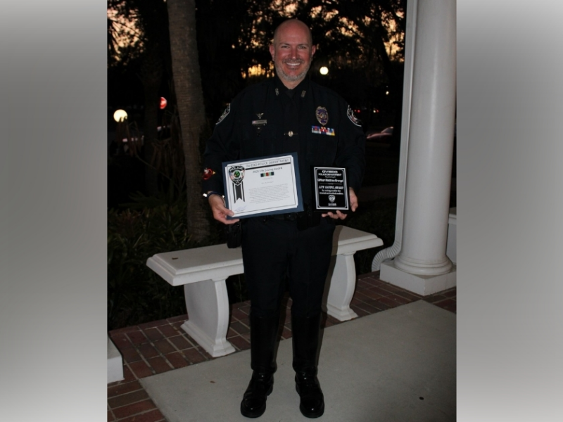 A Life Saving Award was presented to Oviedo Police Department Officer Matthew Brongel this week in recognition of his actions that helped save the life of a 15-year-old child who nearly drowned. (Photo: Oviedo Police Department)