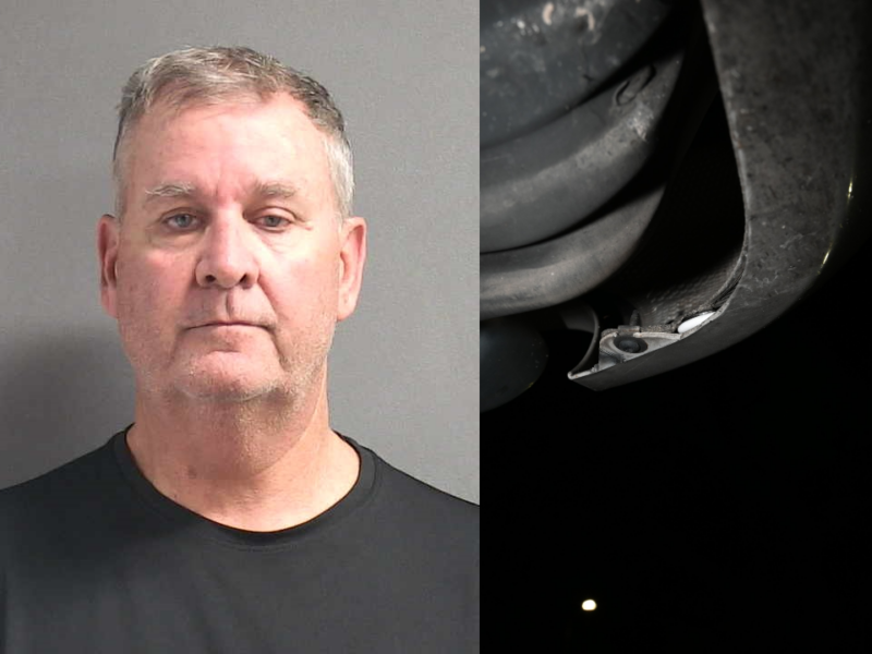 Part-time VCSO prisoner transport deputy James Kleeman was arrested this week after allegedly using AirTags to track his ex-girlfriend and her daughter. (Photos: Volusia County Sheriff's Office)