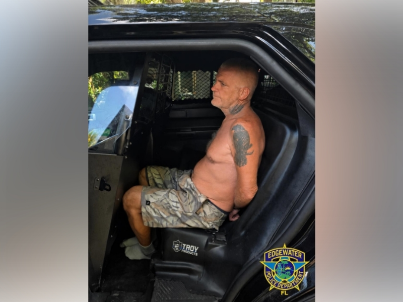 On May 27, 2026, Edgewater police arrested Dean Settle after he allegedly set an abandoned trailer on fire. (Photo: Edgewater Police Department)